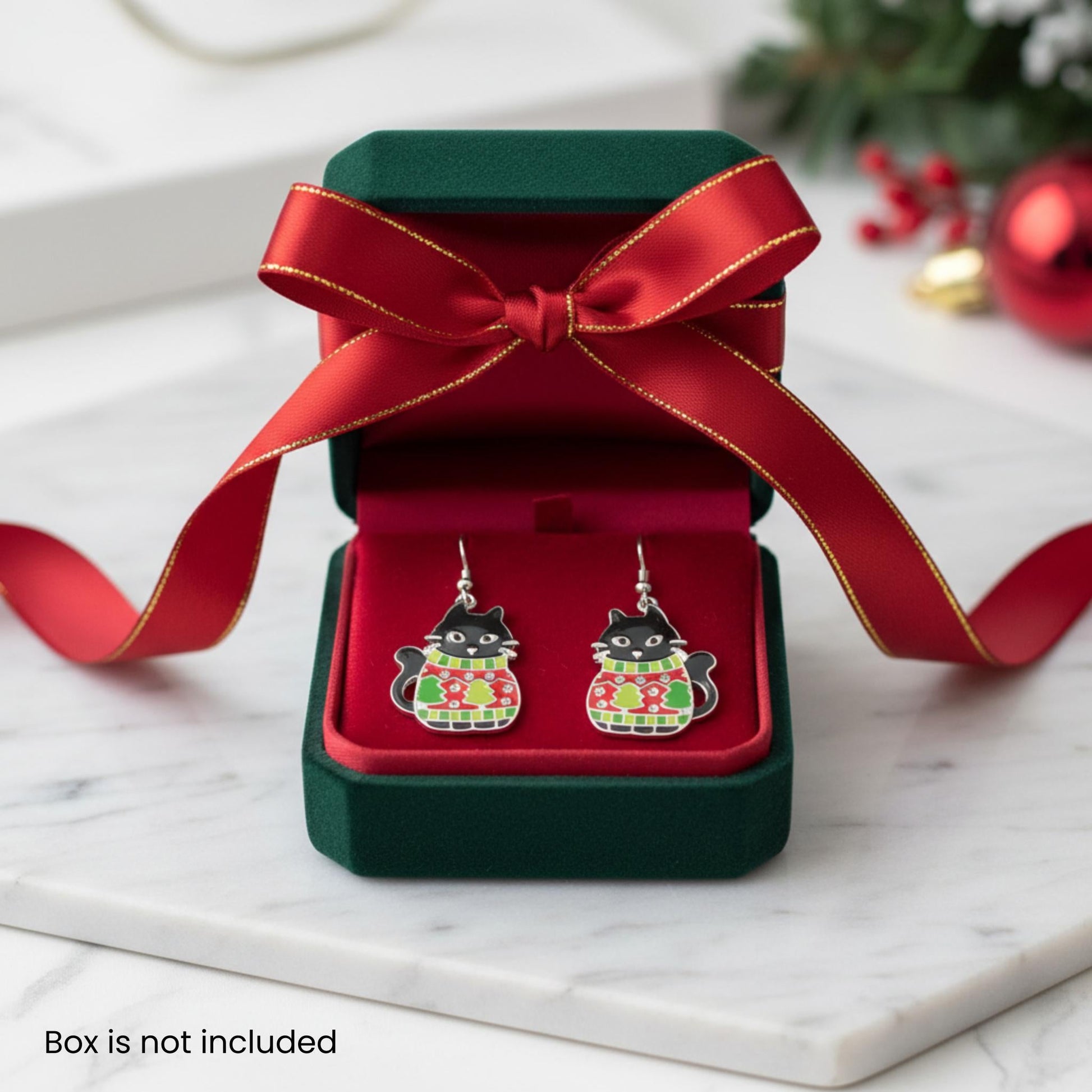 Christmas Enamel Cat In Ugly Sweater Earrings - ZumBuys
