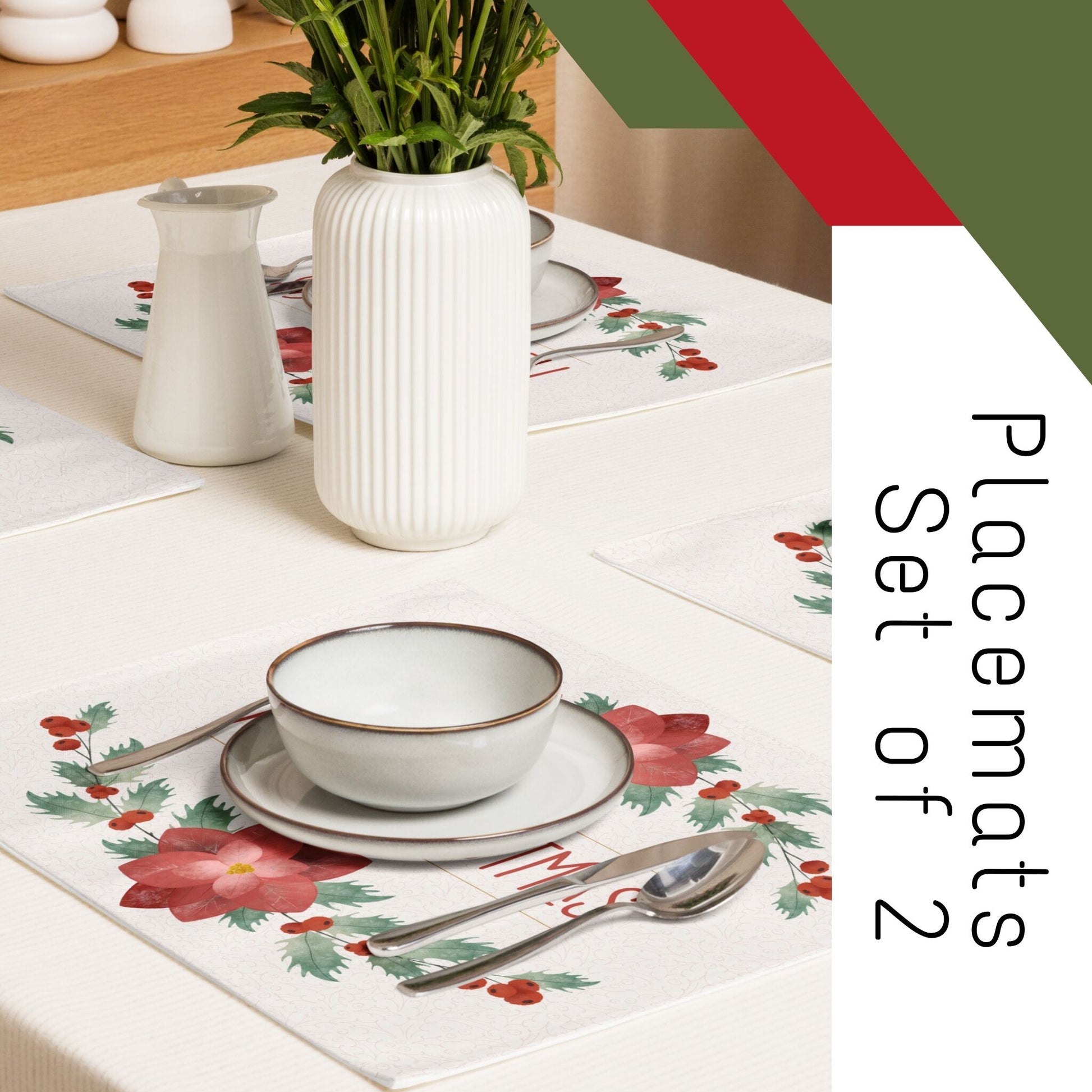 Christmas Poinsettia Placemat, 2pc - ZumBuys