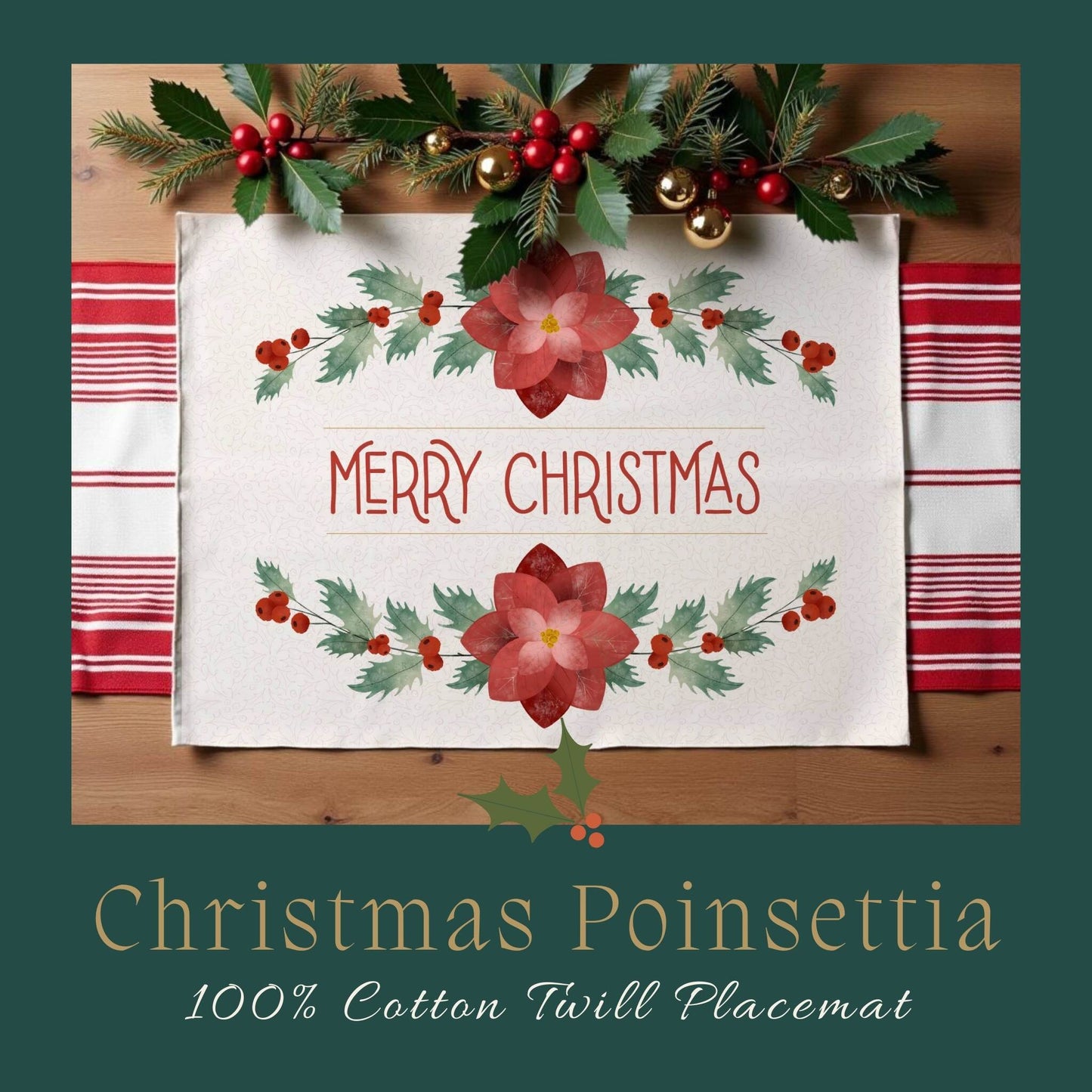 Christmas Poinsettia Placemat, 2pc - ZumBuys