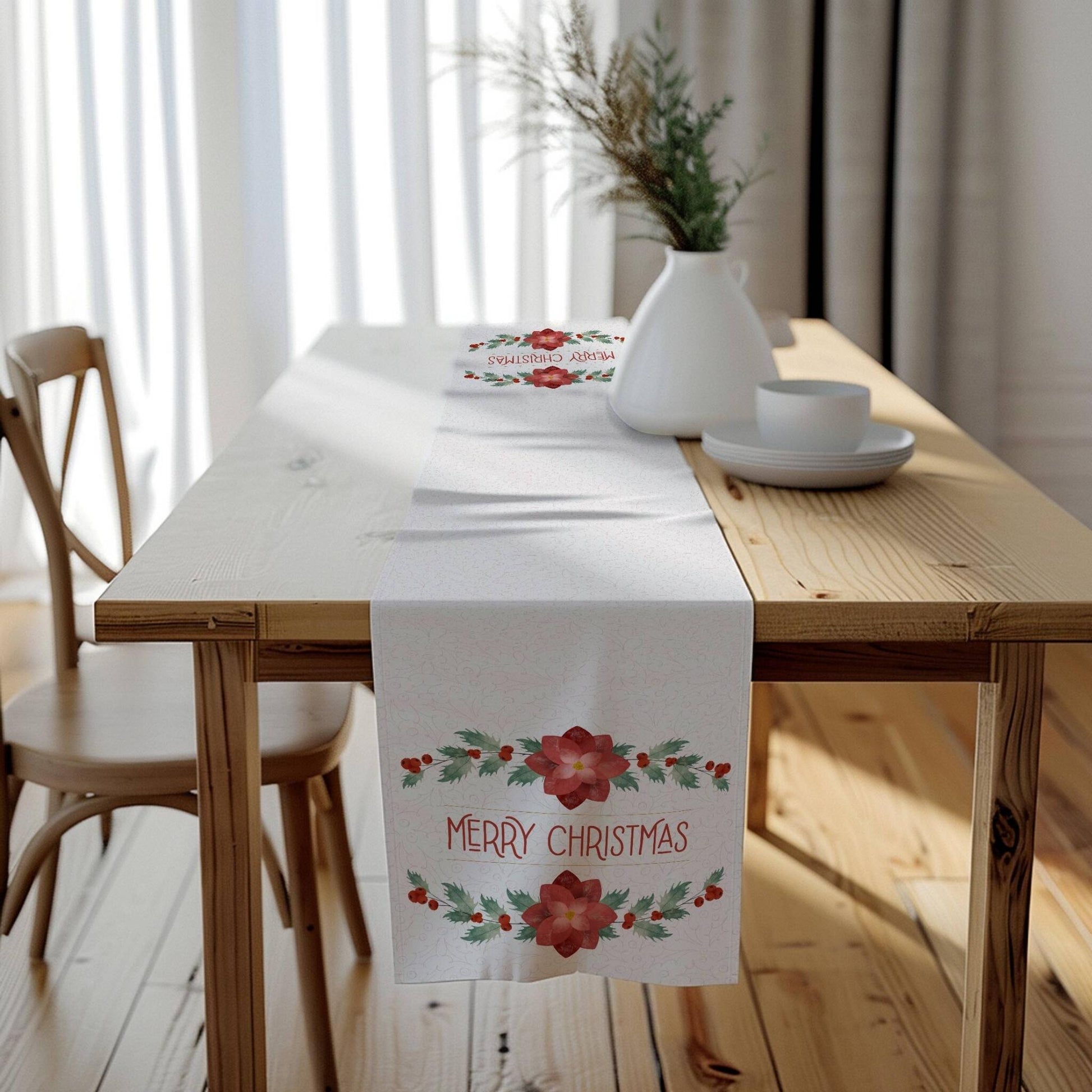 Christmas Poinsettia Table Runner (Cotton, Poly) - ZumBuys