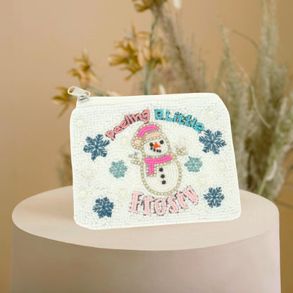 Christmas Snowman Beaded Coin Bag - ZumBuys