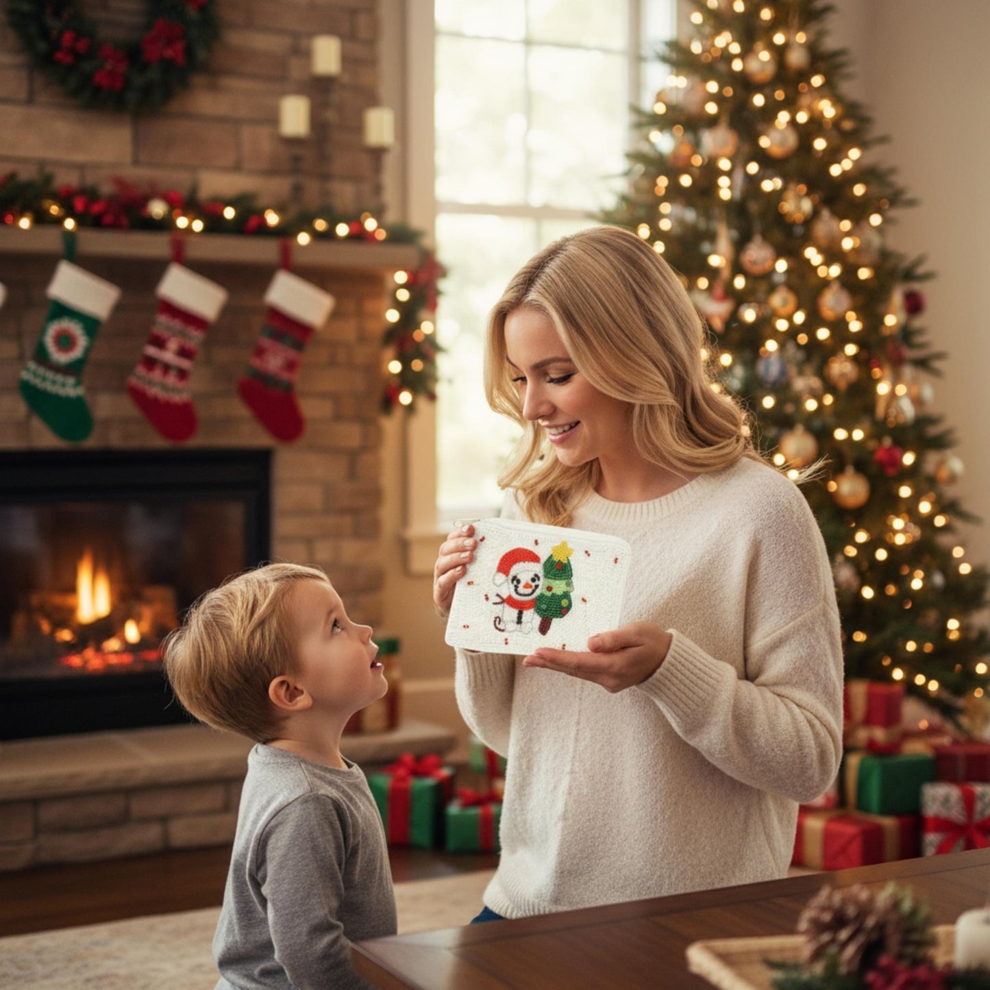 Christmas Theme Jeweled Beaded Coin Bag - ZumBuys