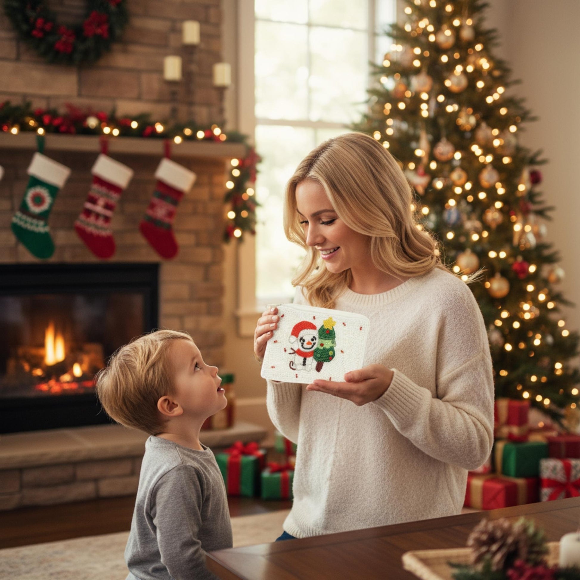 Christmas Theme Jeweled Beaded Coin Bag - ZumBuys