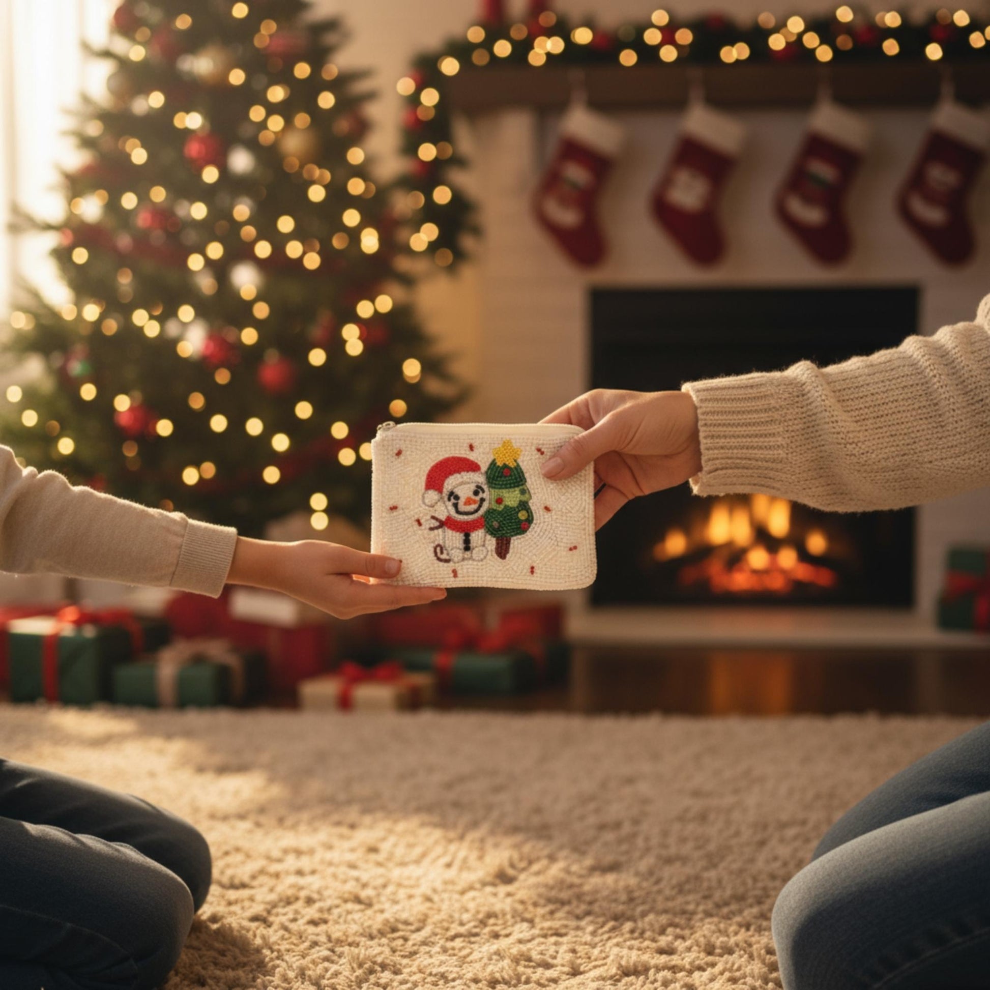 Christmas Theme Jeweled Beaded Coin Bag - ZumBuys