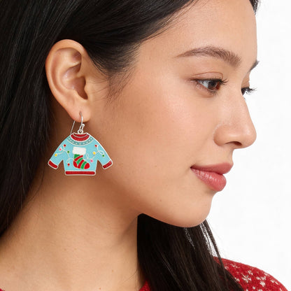 Christmas Theme Ugly Sweater Enamel Earrings - ZumBuys