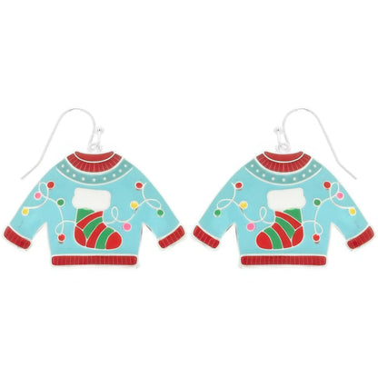 Christmas Theme Ugly Sweater Enamel Earrings - ZumBuys
