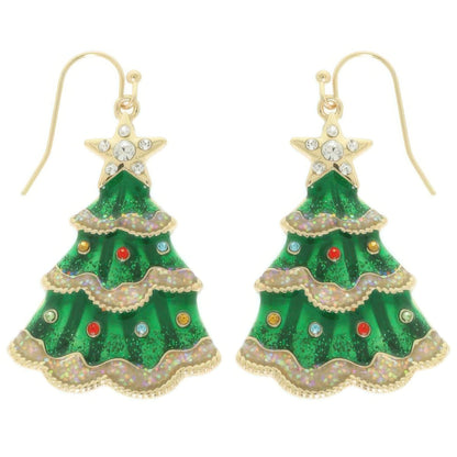 Christmas Tree Enamel Dangle Earrings - ZumBuys