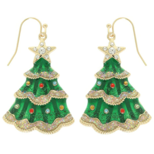 Christmas Tree Enamel Dangle Earrings - ZumBuys