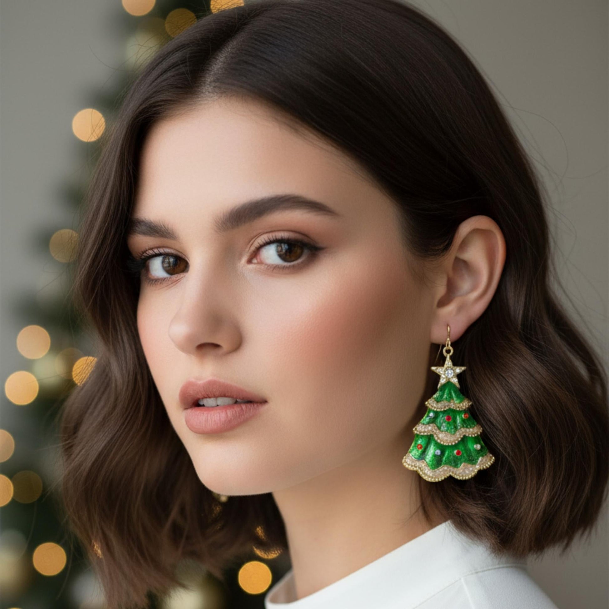 Christmas Tree Enamel Dangle Earrings - ZumBuys