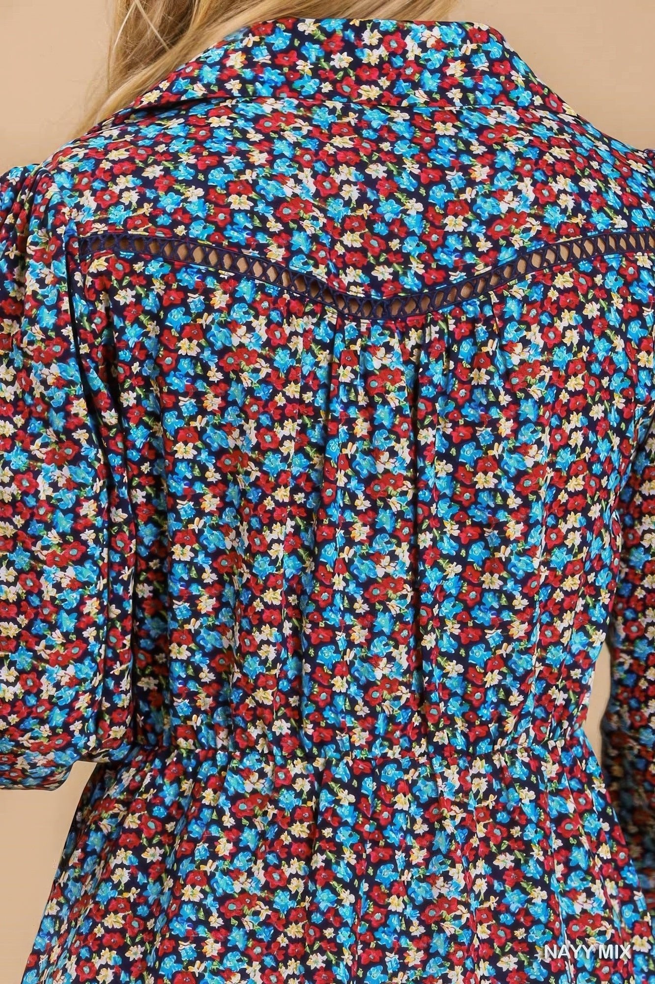 Collared Neckline Button Down Floral Print Dress with Crochet Trimmed Details - ZumBuys