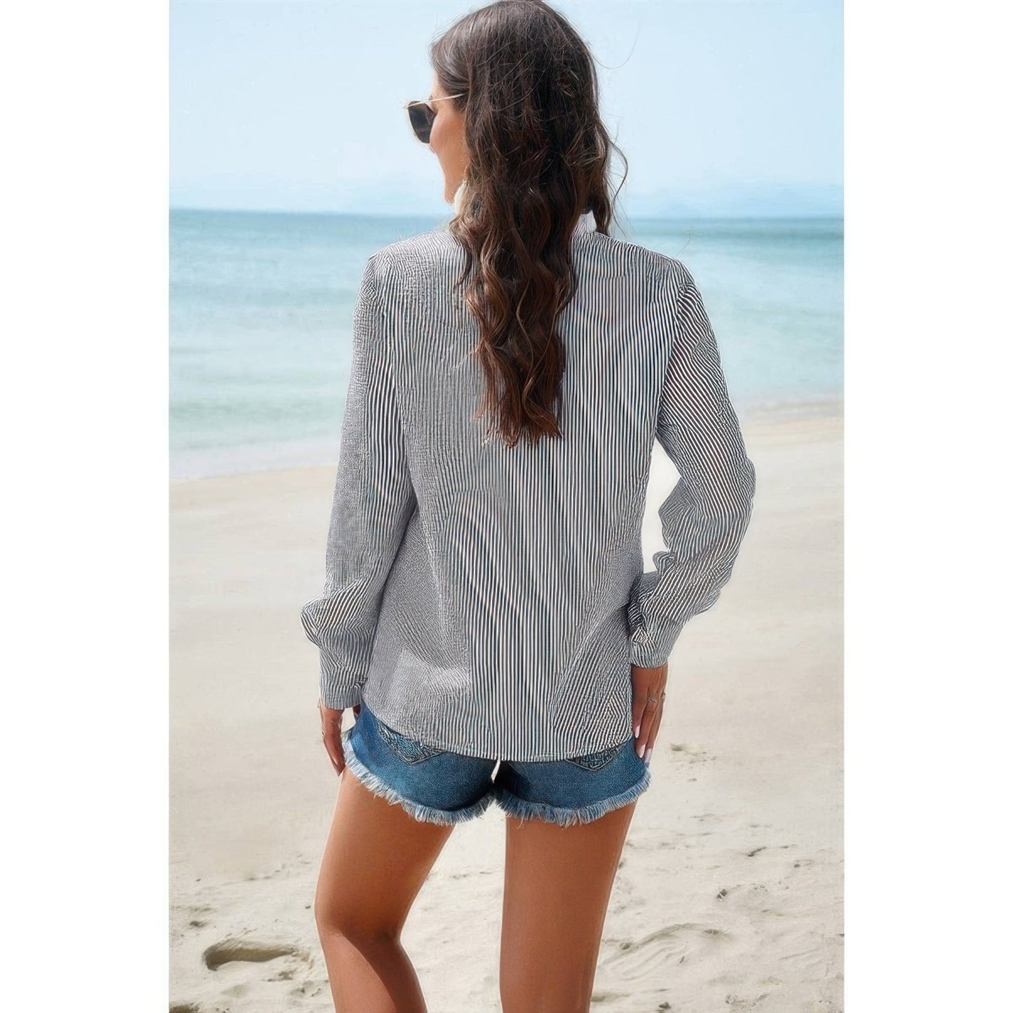 Colorblock Guipure Lace Insert Button Front Shirt - ZumBuys