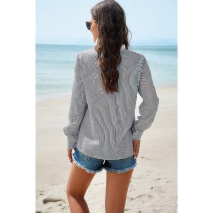 Colorblock Guipure Lace Insert Button Front Shirt - ZumBuys