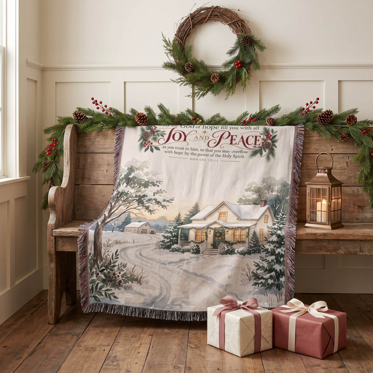 Country Christmas Delight Woven Blanket - ZumBuys