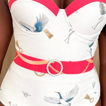 Crane Key One Piece Swimsuit – Vintage Crane Print Resort Swimwear - ZumBuys