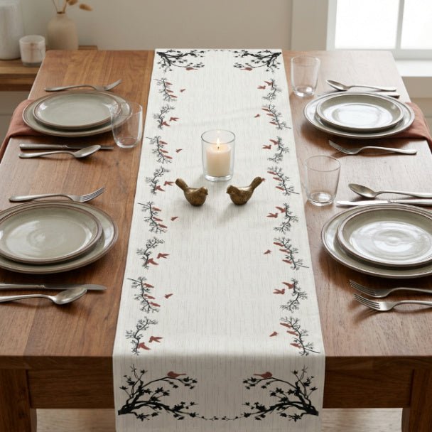 Crimson Flock Table Runner – Bird Branch Farmhouse Table Decor - ZumBuys