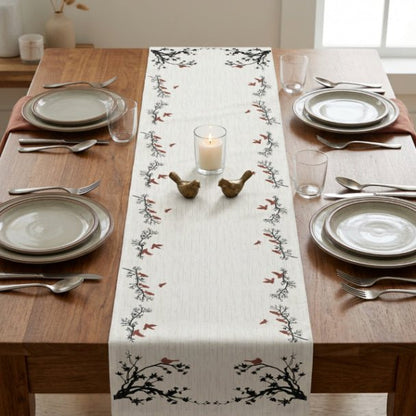 Crimson Flock Table Runner – Bird Branch Farmhouse Table Decor - ZumBuys