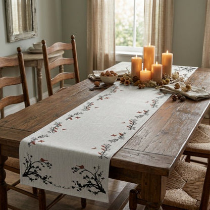 Crimson Flock Table Runner – Bird Branch Farmhouse Table Decor - ZumBuys