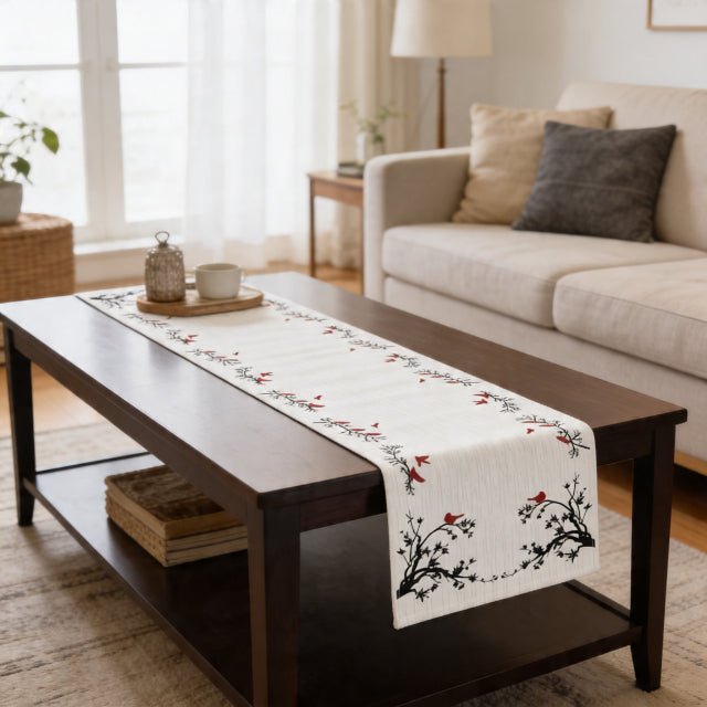 Crimson Flock Table Runner – Bird Branch Farmhouse Table Decor - ZumBuys