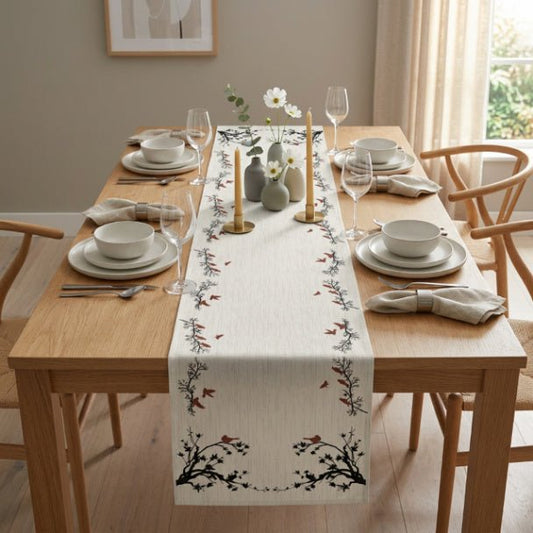 Crimson Flock Table Runner – Bird Branch Farmhouse Table Decor - ZumBuys