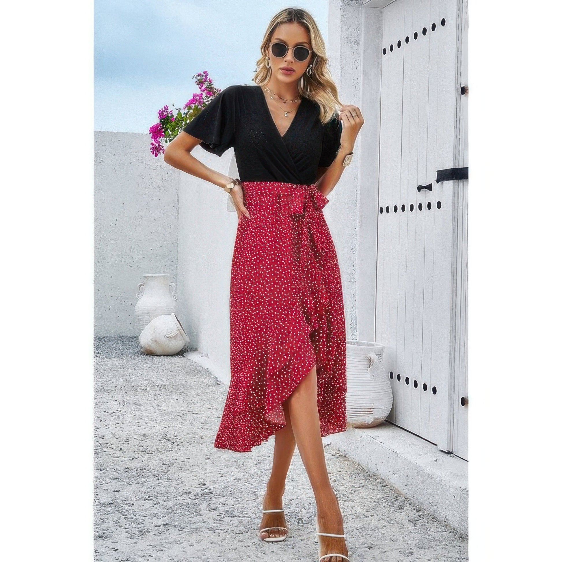 color block lace dress Entro Clothing Mock-Neck Colorblock Lace Dress S