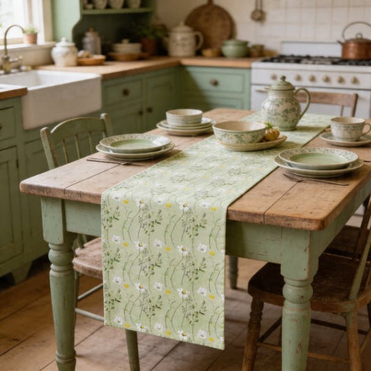 Delightful Daisy Floral Table Runner – Spring Green Table Decor - ZumBuys