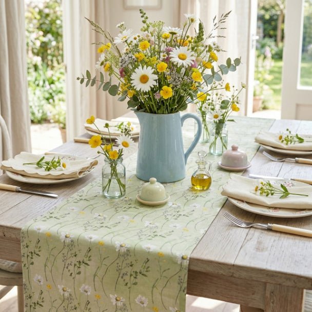 Delightful Daisy Floral Table Runner – Spring Green Table Decor - ZumBuys