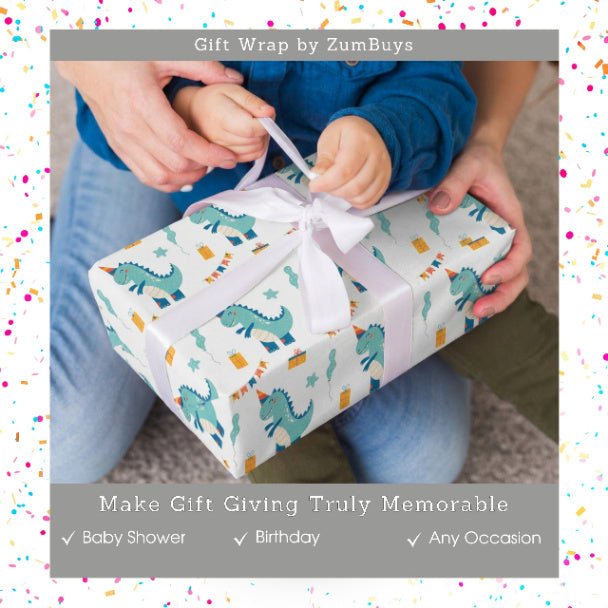Dino Party Wrapping Paper – Kids Dinosaur Birthday Gift Wrap Roll - ZumBuys