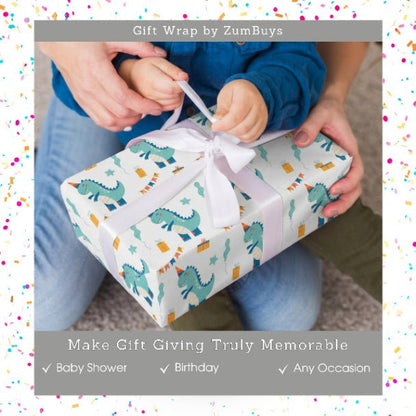 Dino Party Wrapping Paper – Kids Dinosaur Birthday Gift Wrap Roll - ZumBuys