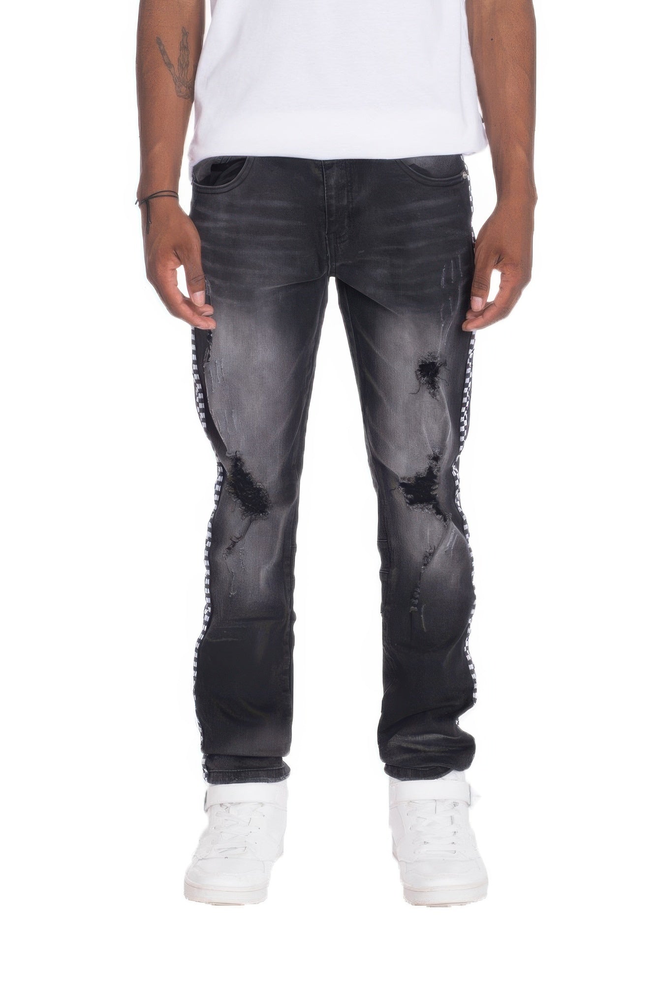 Distressed Denim Checkered Tape - ZumBuys