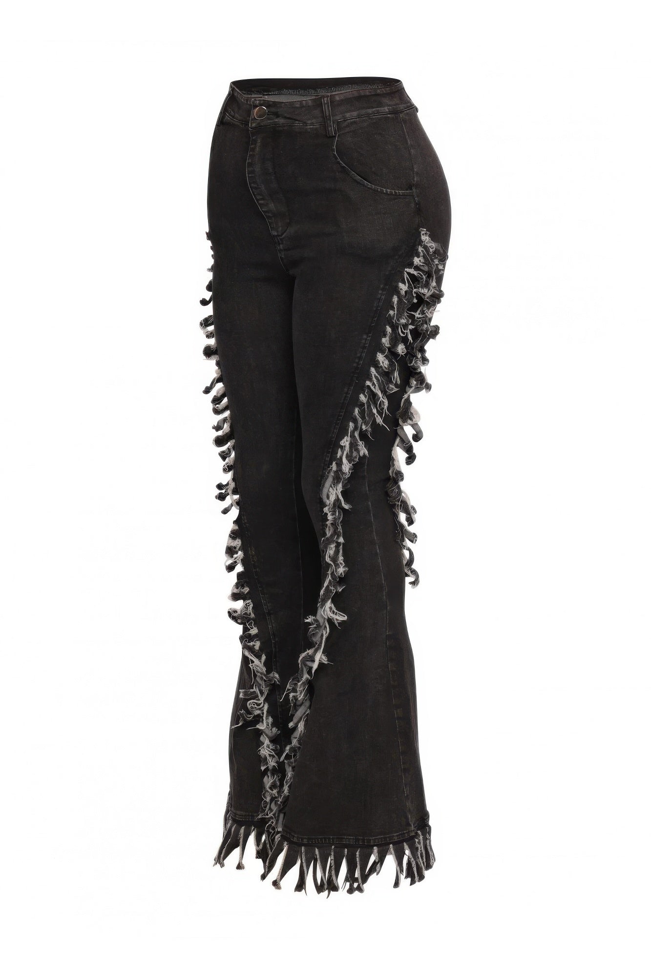 Distressed Fringe Denim Flared Pant - ZumBuys