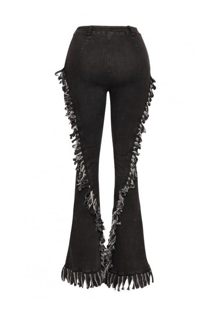 Distressed Fringe Denim Flared Pant - ZumBuys