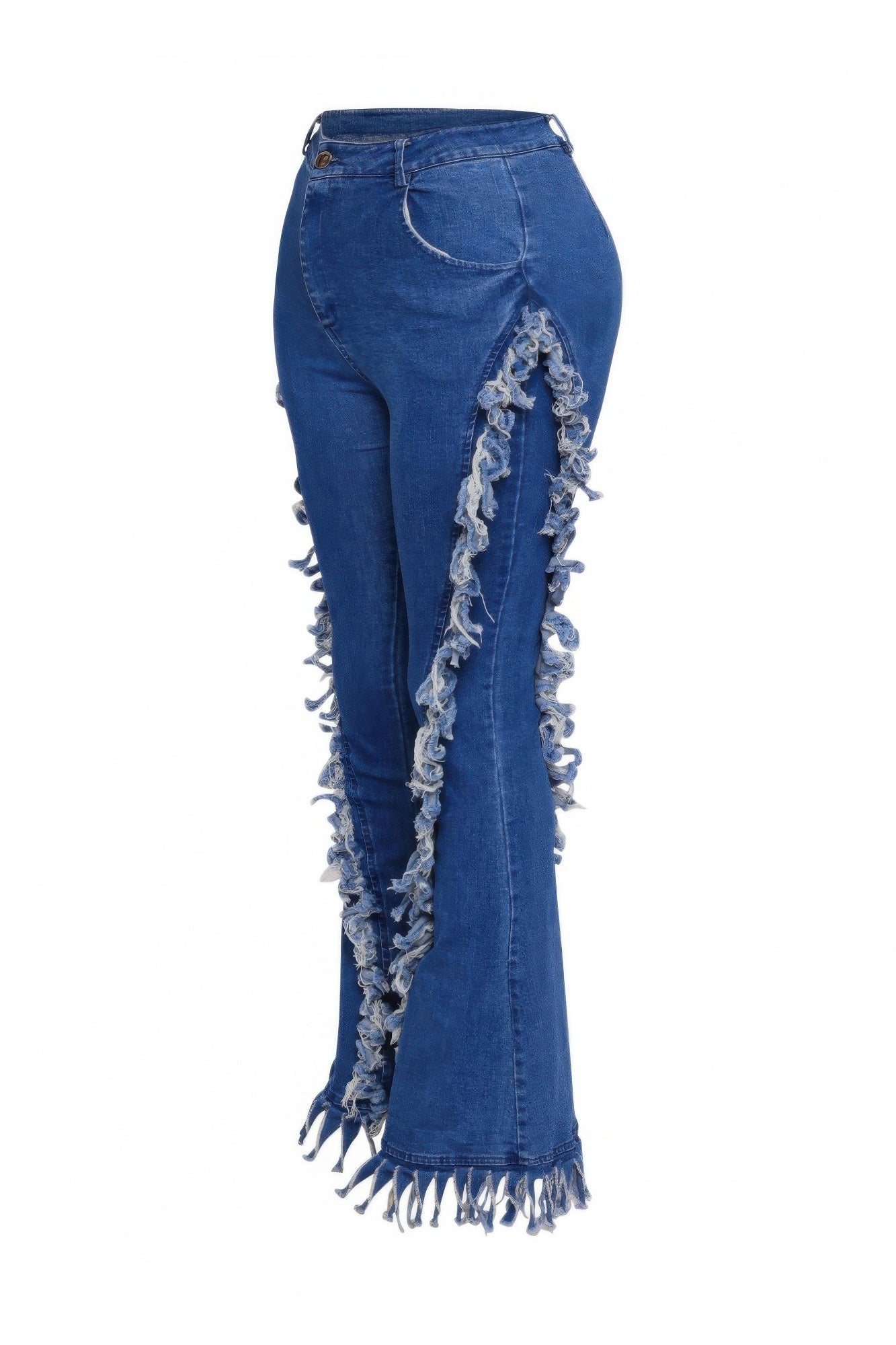 Distressed Fringe Denim Flared Pant - ZumBuys