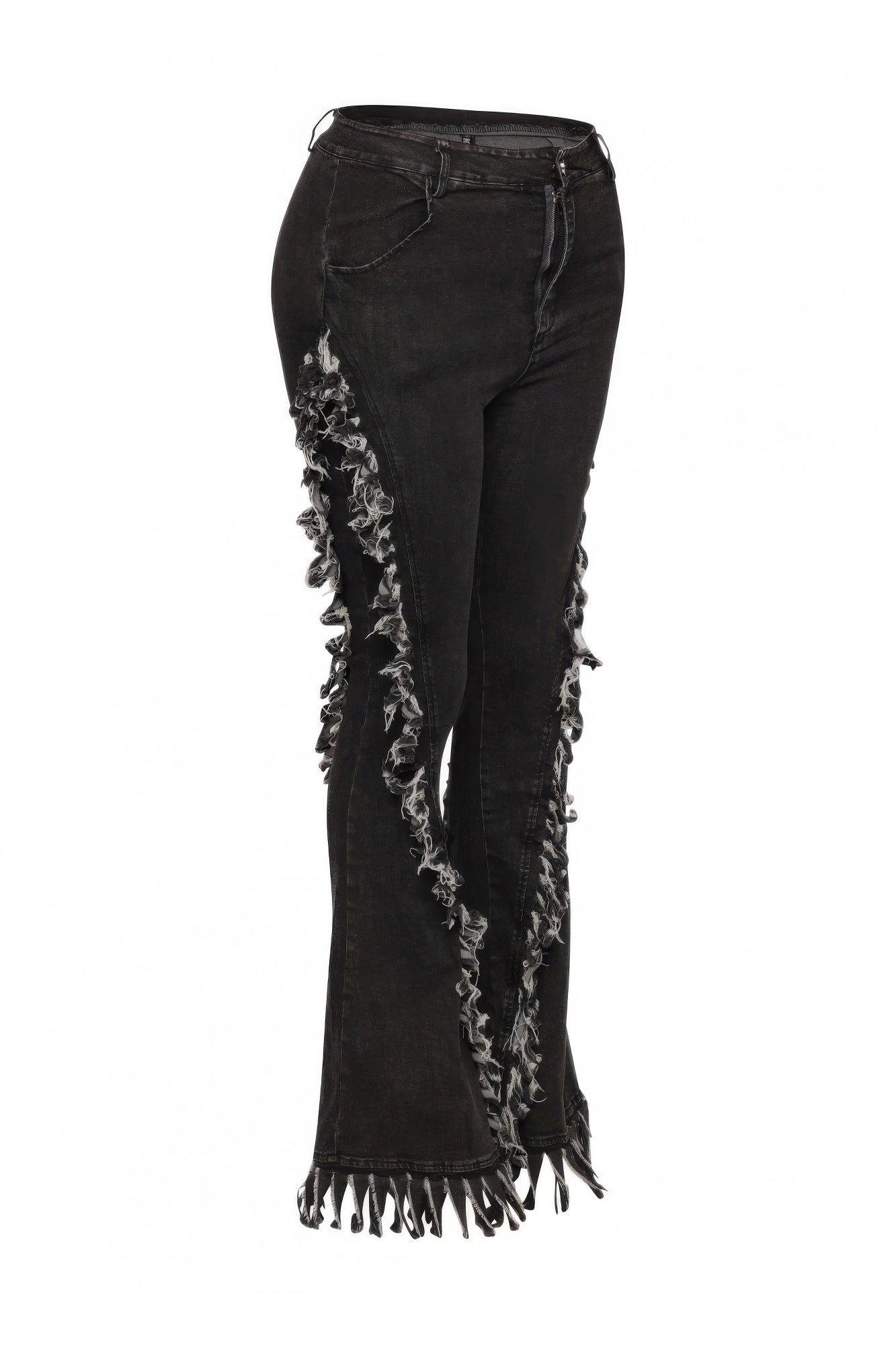 Distressed Fringe Denim Flared Pant - ZumBuys