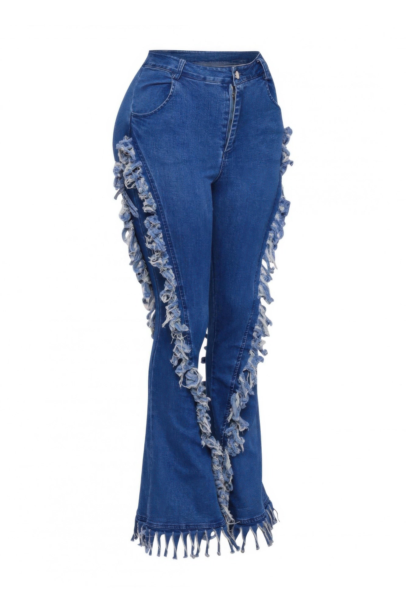 Distressed Fringe Denim Flared Pant - ZumBuys