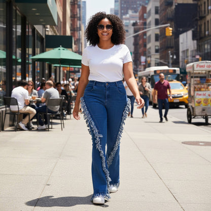 Distressed Fringe Denim Flared Pant - ZumBuys