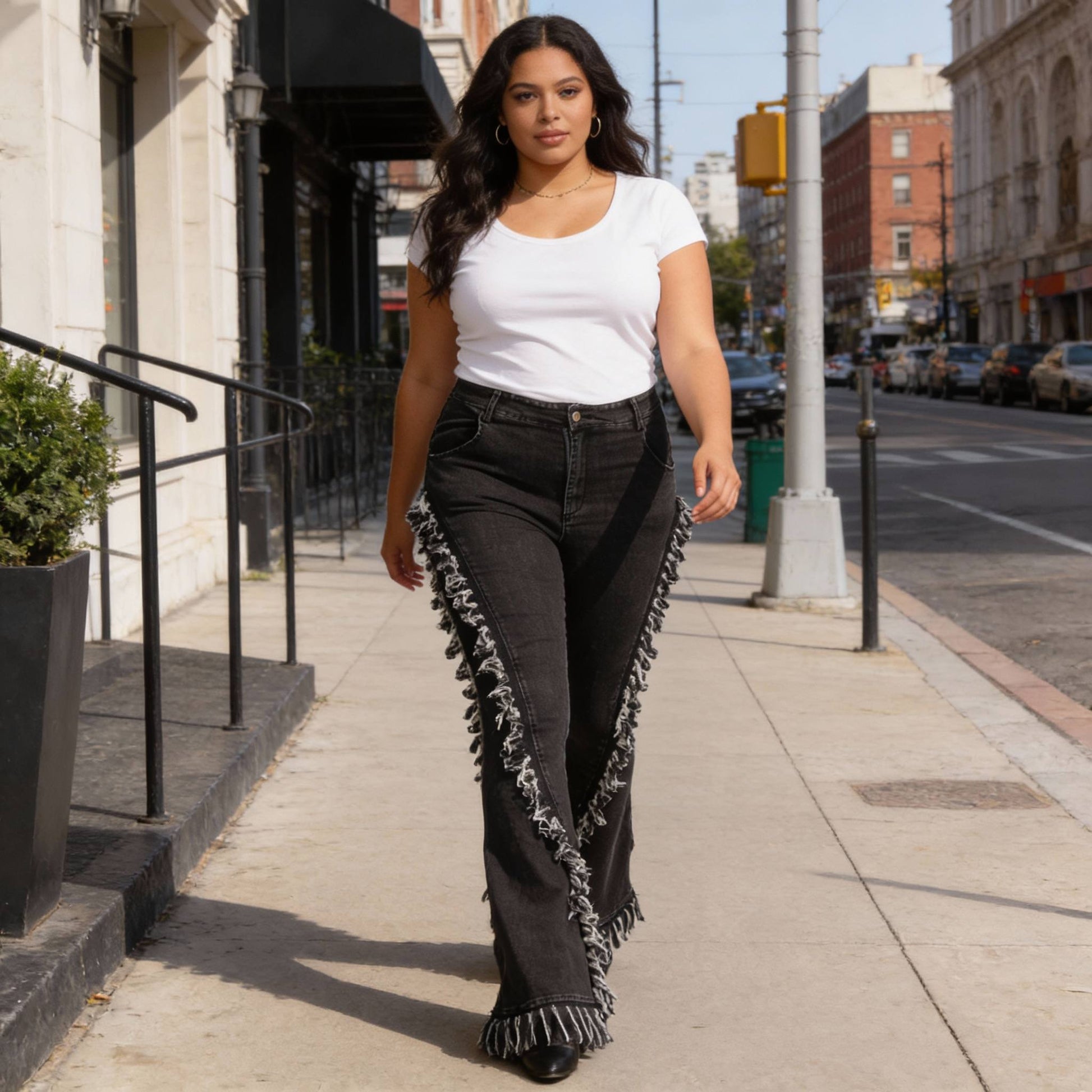 Distressed Fringe Denim Flared Pant - ZumBuys