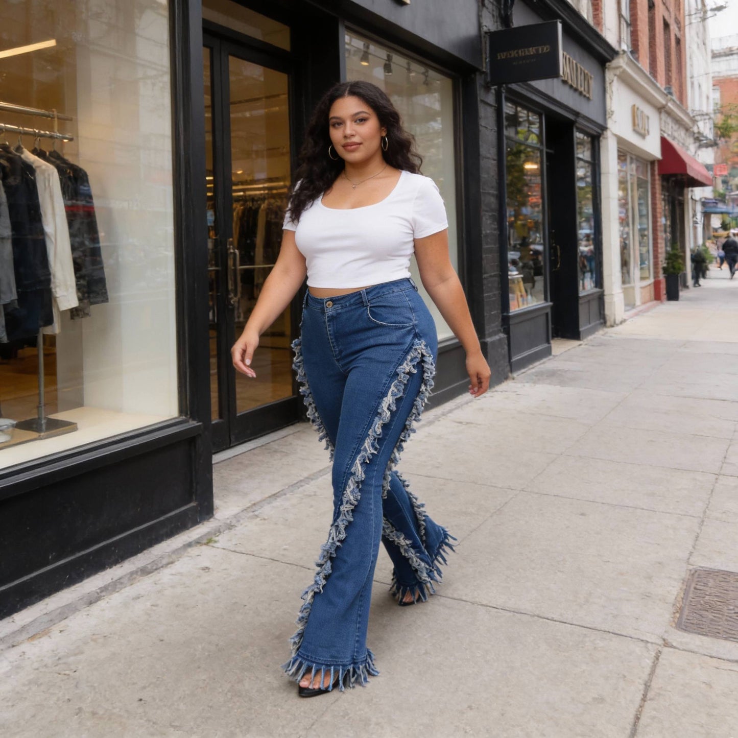 Distressed Fringe Denim Flared Pant - ZumBuys