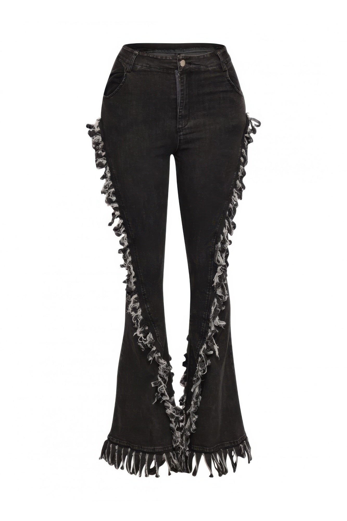 Distressed Fringe Denim Flared Pant - ZumBuys