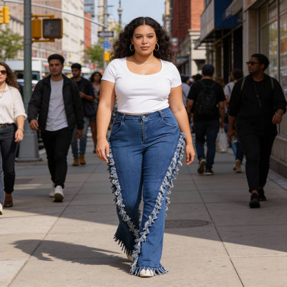 Distressed Fringe Denim Flared Pant - ZumBuys