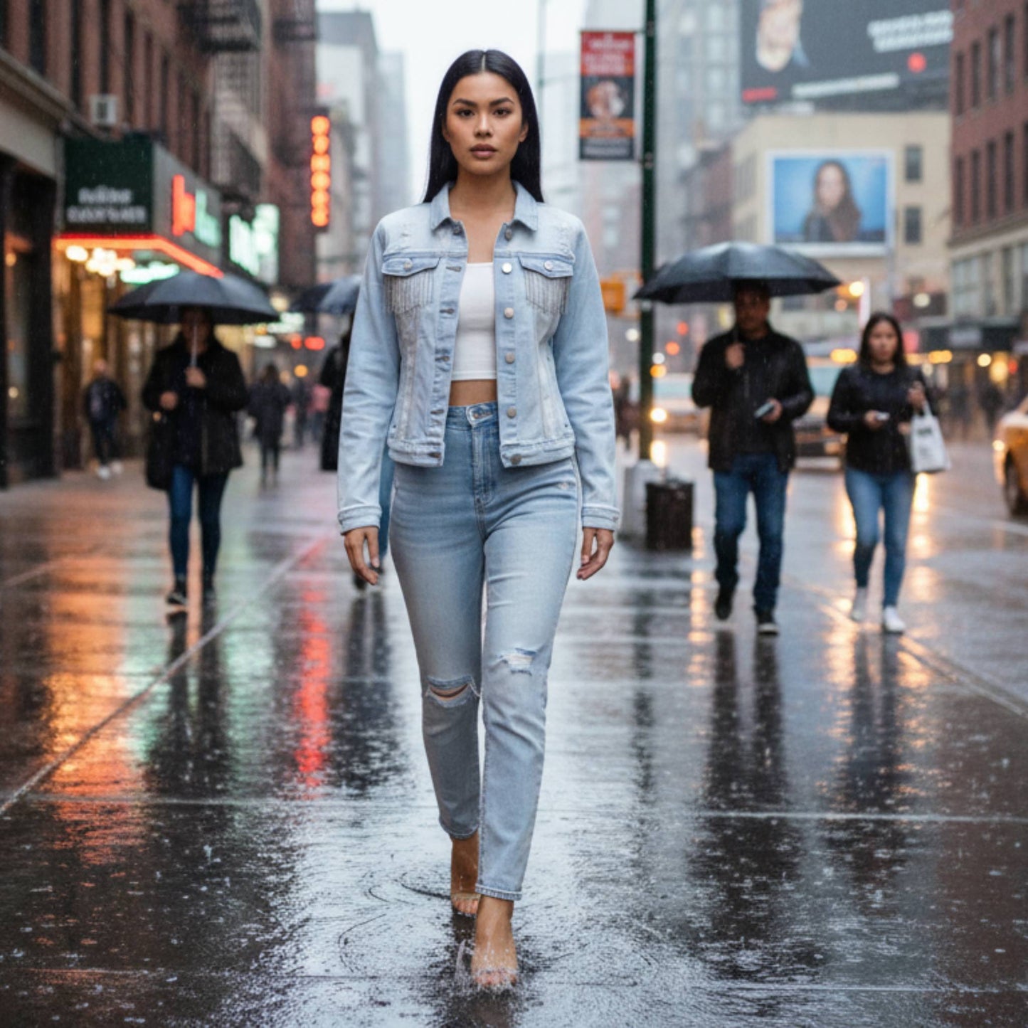 Distressed Jean Jacket With Rhinestone Fringe - ZumBuys