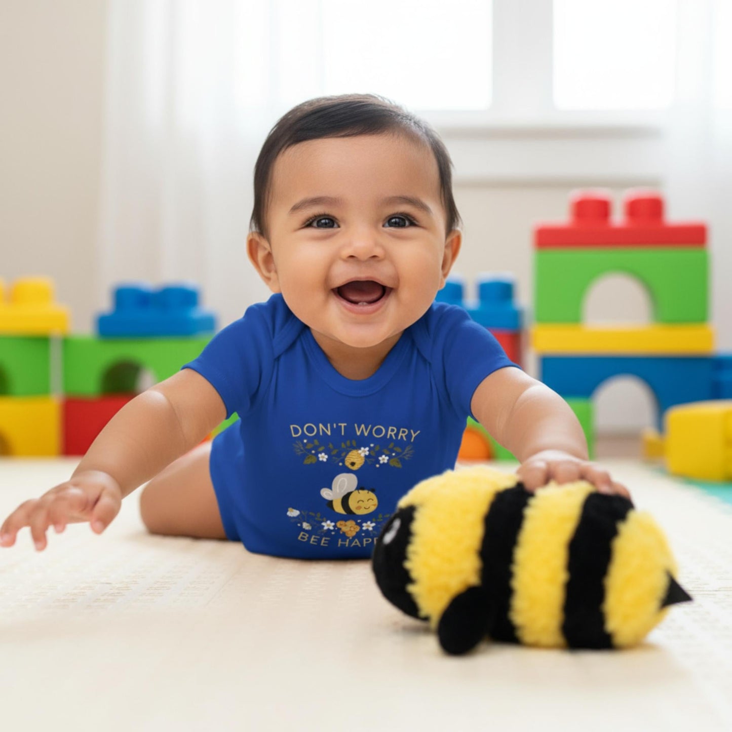 Don't Worry Bee Happy Infant Baby Rib Bodysuit - ZumBuys