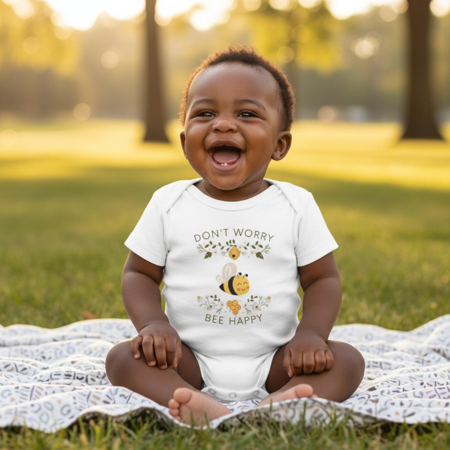 Don't Worry Bee Happy Infant Baby Rib Bodysuit - ZumBuys
