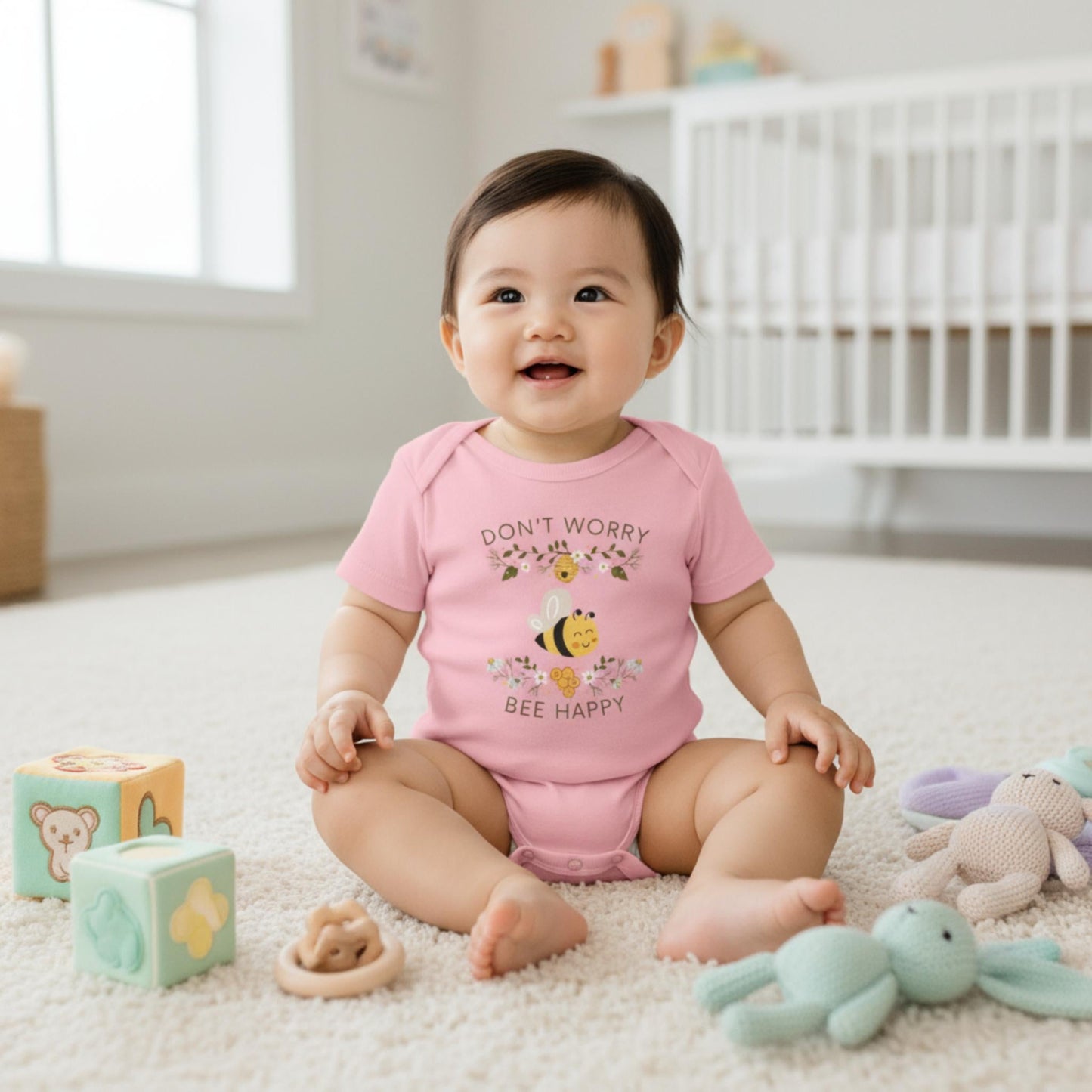 Don't Worry Bee Happy Infant Baby Rib Bodysuit - ZumBuys