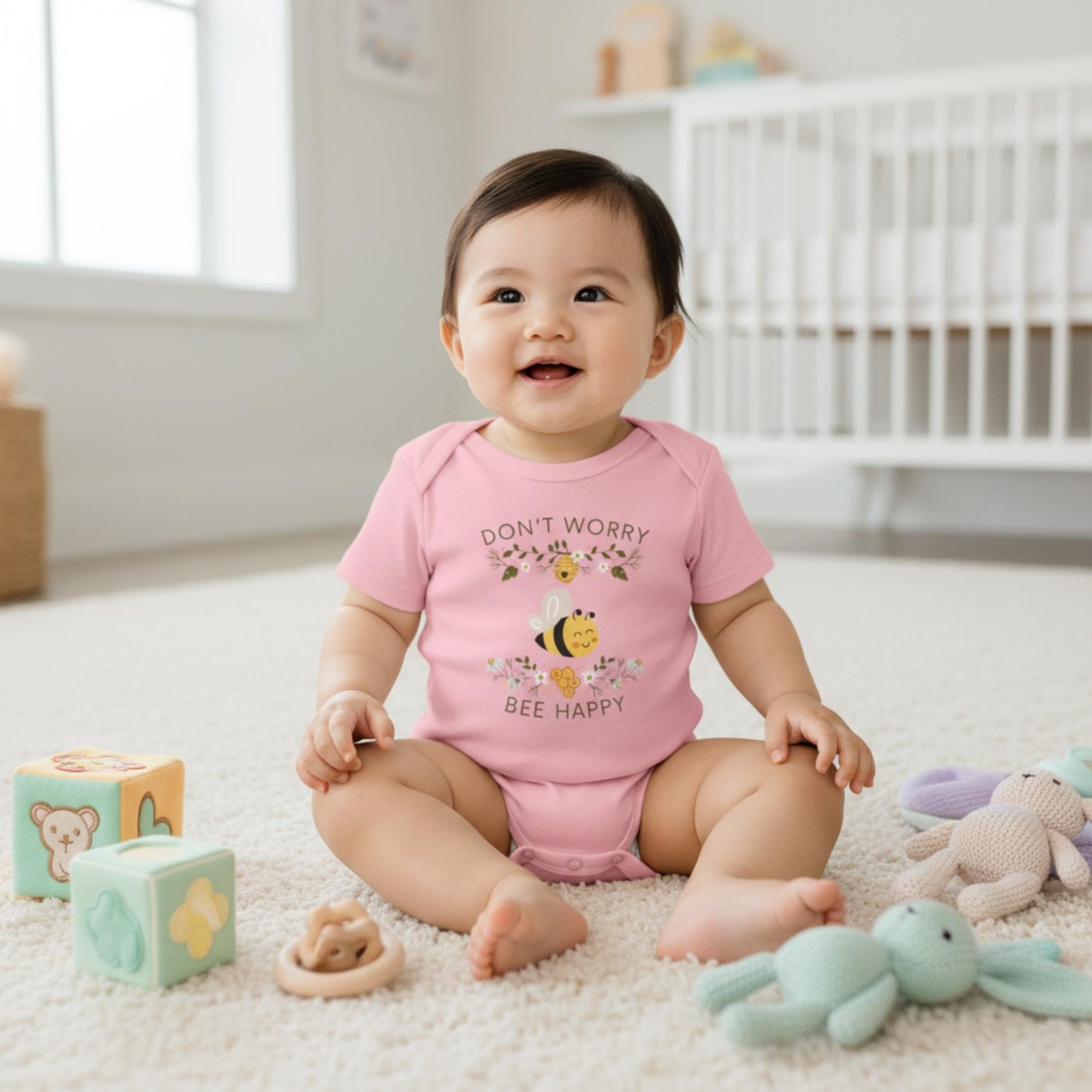 Don't Worry Bee Happy Infant Baby Rib Bodysuit - ZumBuys