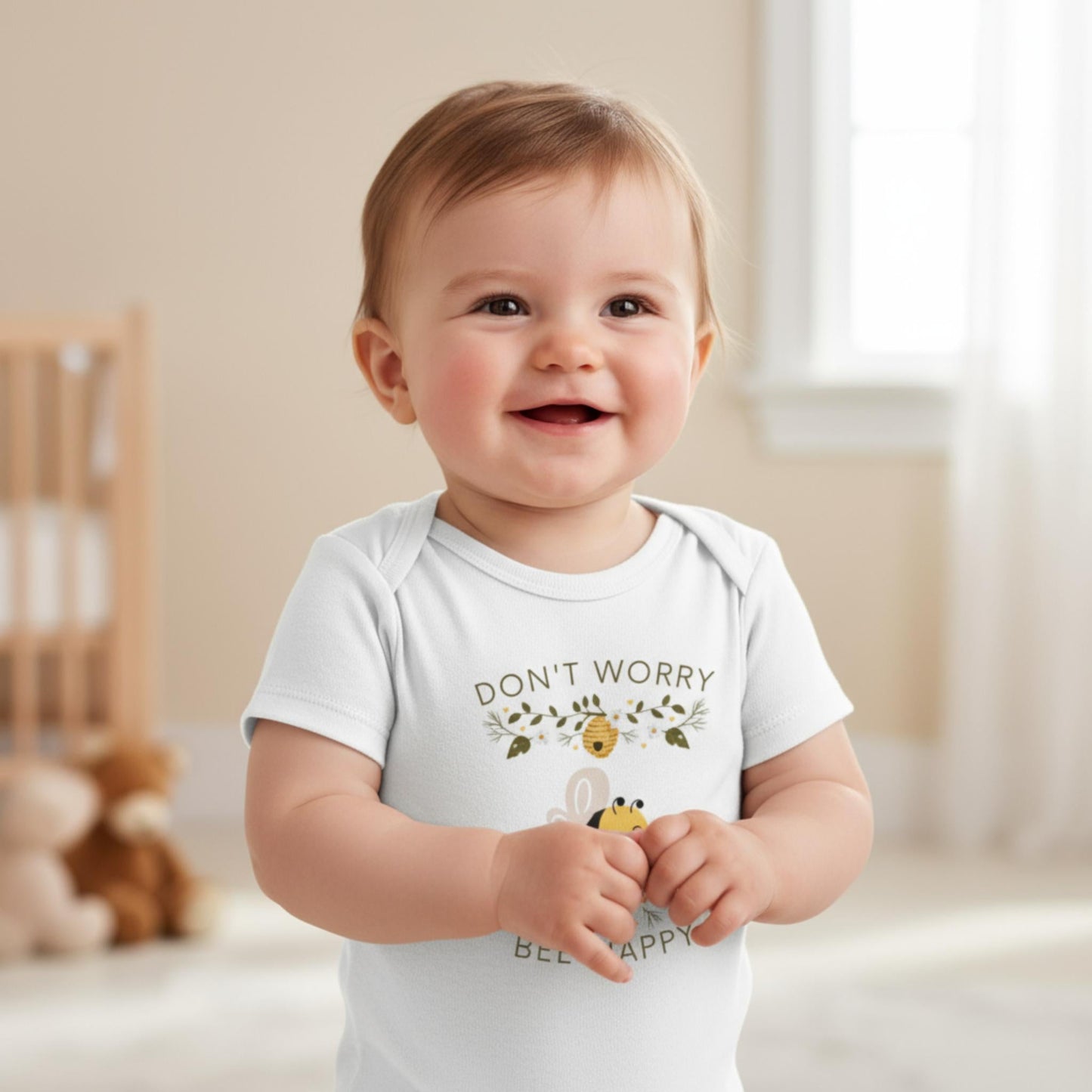 Don't Worry Bee Happy Infant Baby Rib Bodysuit - ZumBuys