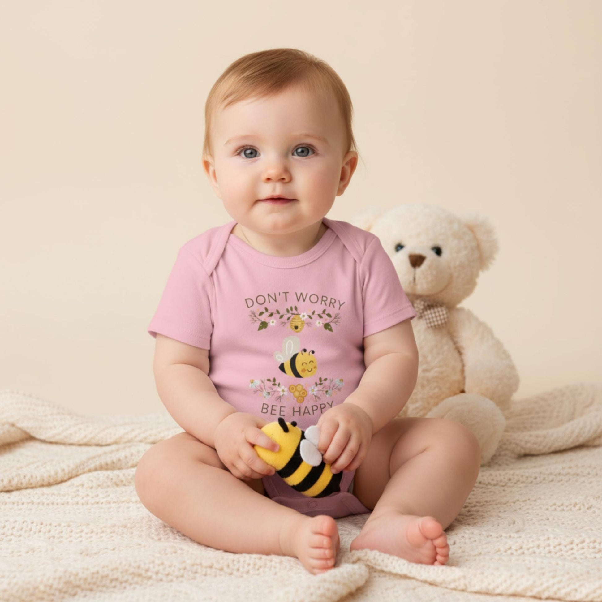 Don't Worry Bee Happy Infant Baby Rib Bodysuit - ZumBuys