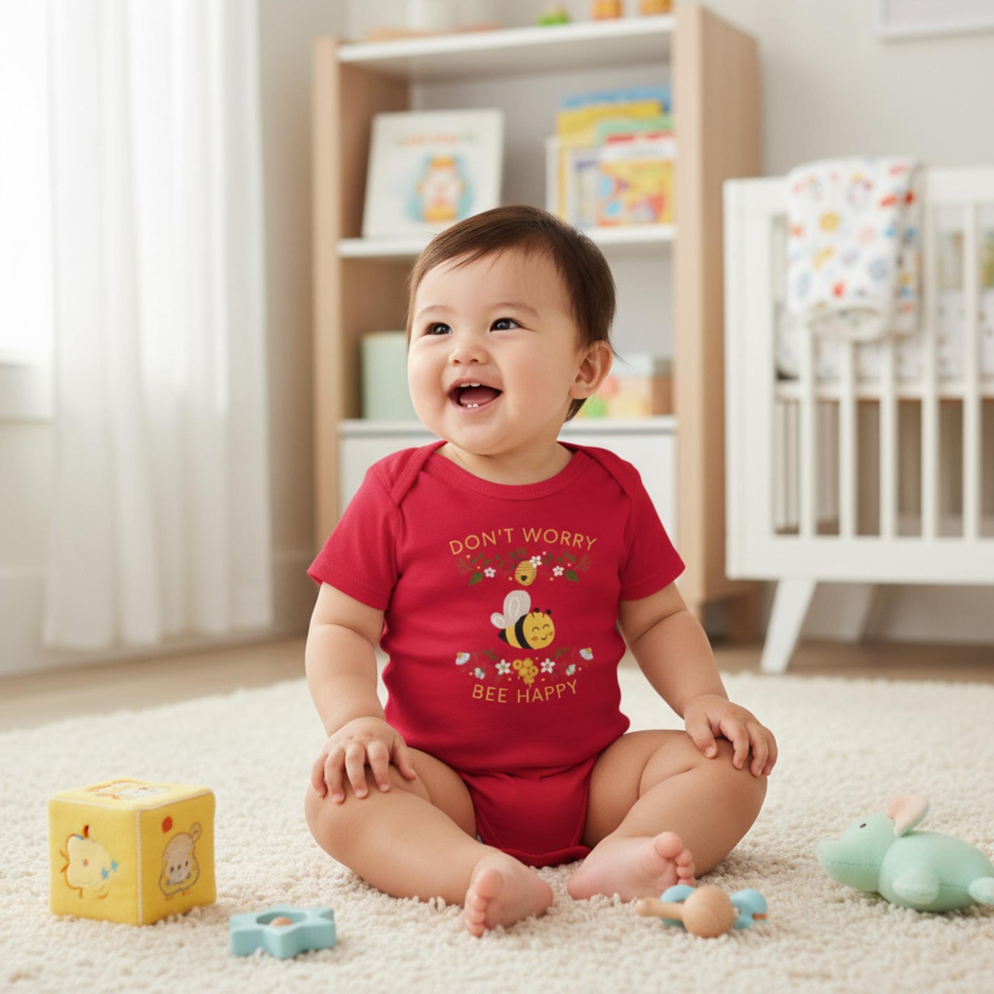 Don't Worry Bee Happy Infant Baby Rib Bodysuit - ZumBuys