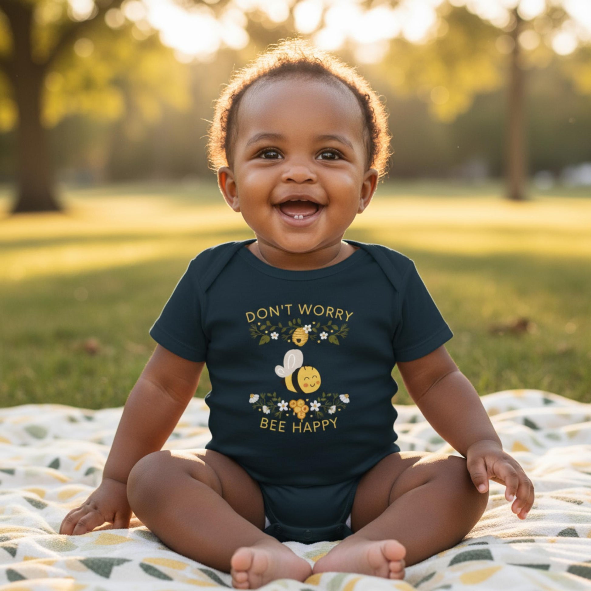 Don't Worry Bee Happy Infant Baby Rib Bodysuit - ZumBuys
