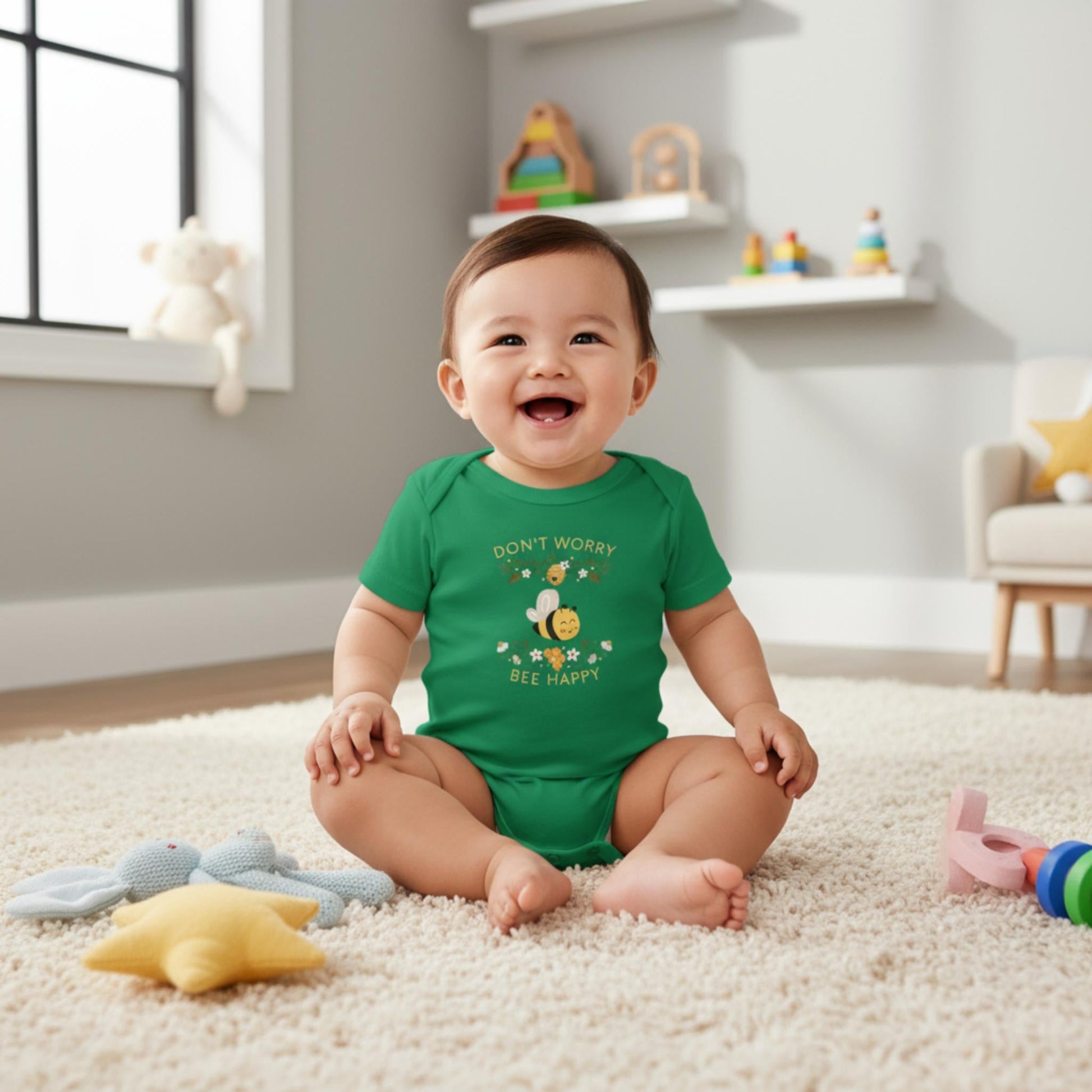 Don't Worry Bee Happy Infant Baby Rib Bodysuit - ZumBuys