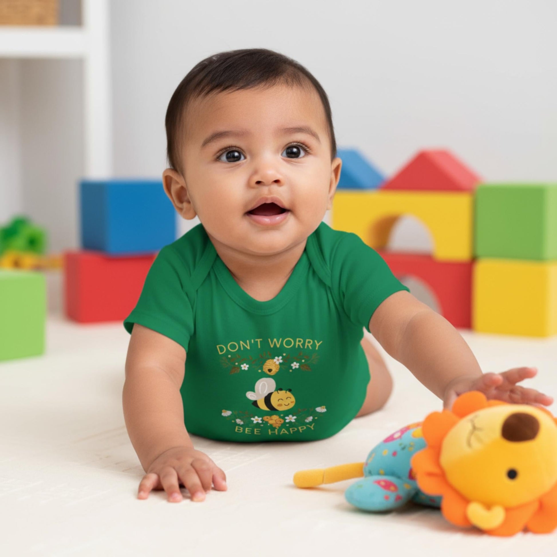 Don't Worry Bee Happy Infant Baby Rib Bodysuit - ZumBuys